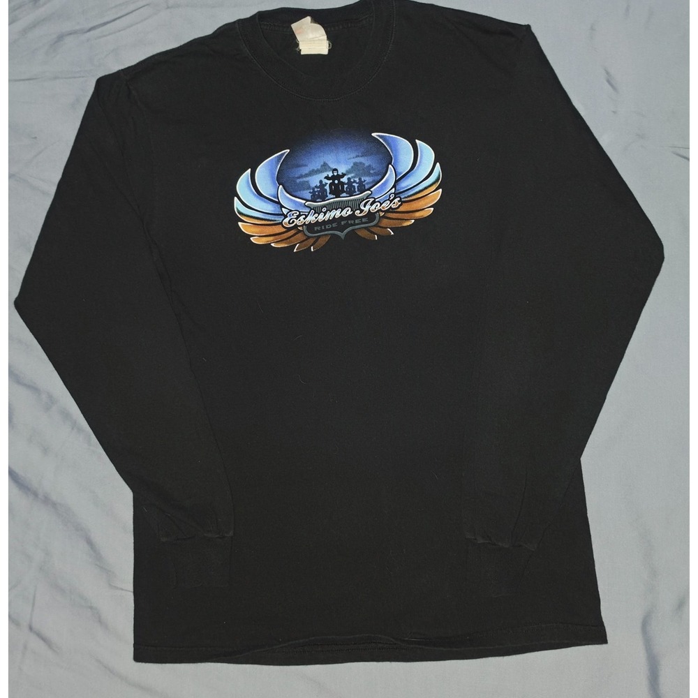 Eskimo Joes Mens Medium Black Graphic Long Sleeve Motorcycle Biker Beefy T